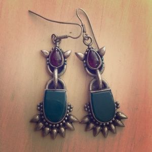 Silver Earrings with Garnet and Jade